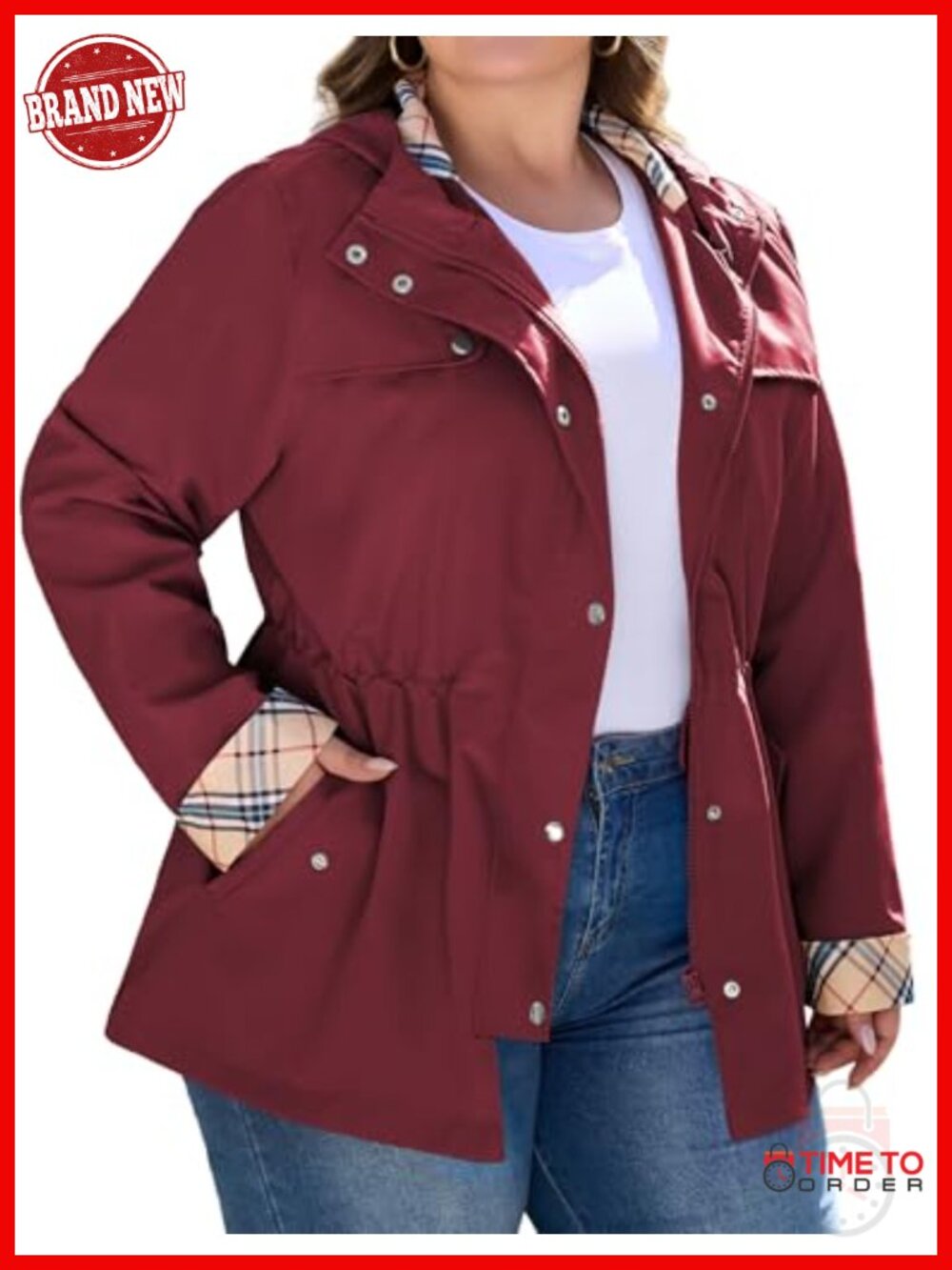 Plus Size Waterproof Hooded Rain Jacket Women Lightweight Windbreaker